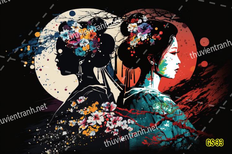 Tranh dán tường hoa cô gái Geisha Nhật Bản-GS-33 - Tranh tường chất lượng cao